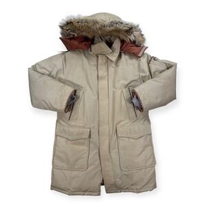 VTG Sears Jacket Men's 40 Beige Insulated Faux Fur Trim Quilted Goose Down Coat